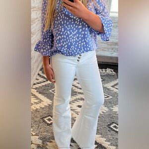 KanCan Women's White Frayed Flare Jeans